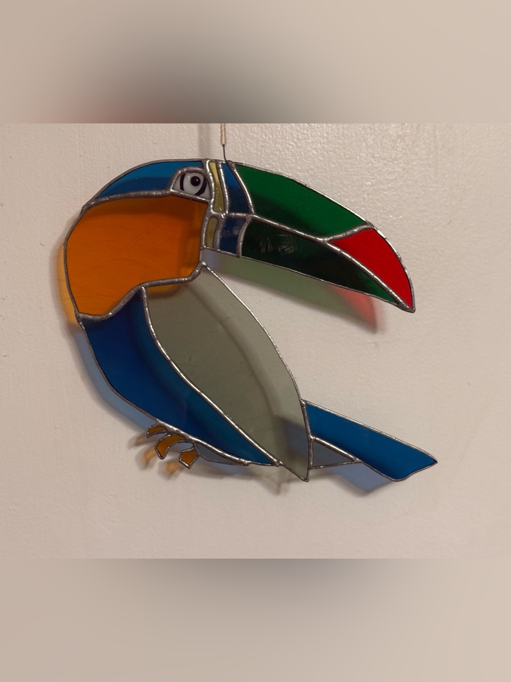 Vintage Artisan Stained Glass Toucan Suncatcher | Tropical Bird window Decor - Picture 4 of 5